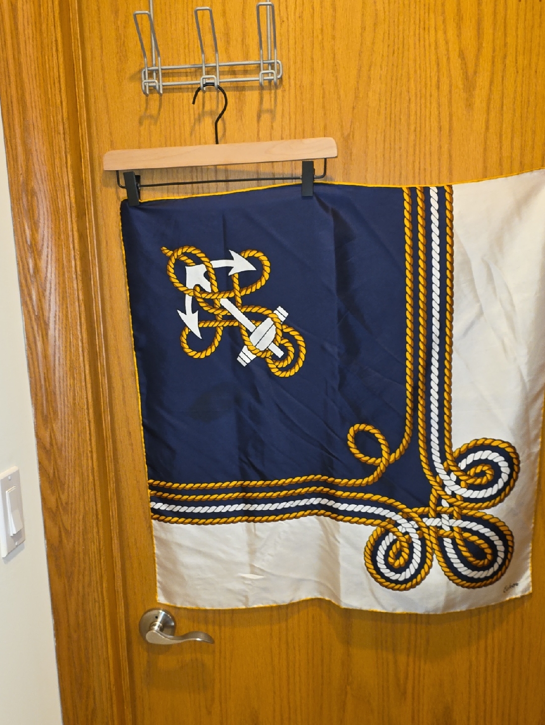 Echo Navy Blue White  Gold Rope Print Silk Scarf